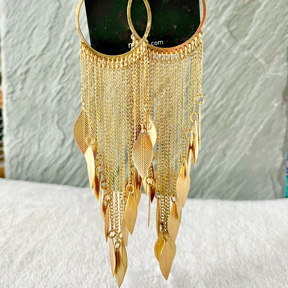 NWT Gold Leaf Statement Earrings - Picture 2 of 4
